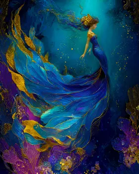Flowing Memaid Coastal Art Print - 8"x10" Artwork