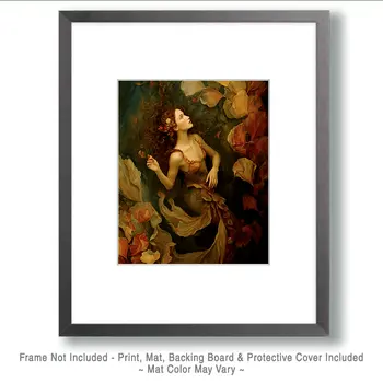 Vintage Mermaid and Fish Coastal Art Print - 8"x10" Artwork