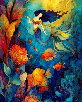 Tropical Mermaid Coastal Art Print - 8"x10" Artwork