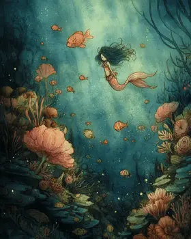 Wendy the Mermaid Coastal Art Print - 8"x10" Artwork