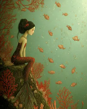 Waiting Mermaid Coastal Art Print - 8"x10" Artwork