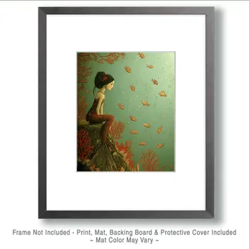 Waiting Mermaid Coastal Art Print - 8"x10" Artwork