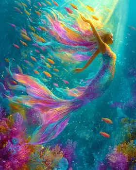 Fabulous Flowing Mermaid Coastal Art Print - 8"x10" Artwork