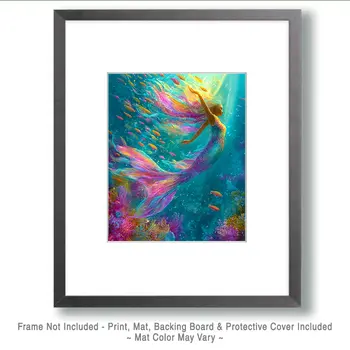 Fabulous Flowing Mermaid Coastal Art Print - 8"x10" Artwork
