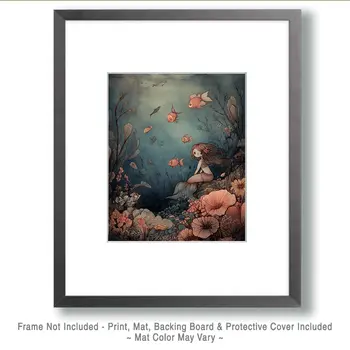 Sad Sally the Mermaid Coastal Art Print - 8"x10" Artwork