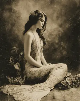 Antique Mermaid Photo Coastal Art Print - 8"x10" Artwork
