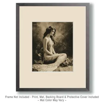Antique Mermaid Photo Coastal Art Print - 8"x10" Artwork