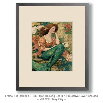 Mermaid Wallpaper Coastal Art Print - 8"x10" Artwork