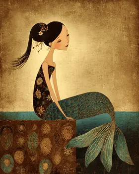Lil Miss Mermaid Coastal Art Print - 8"x10" Artwork