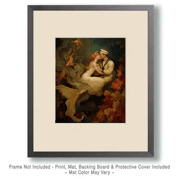 Mermaid and Sailor Coastal Art Print - 8"x10" Artwork