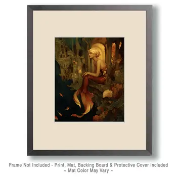 Mermaid Looking at Shipwreck Coastal Art Print - 8"x10" Artwork