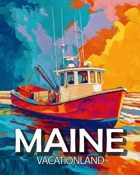 Pop Art Lobster Boat - Maine Souvenir Art Prints - 8"x10" Artwork