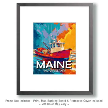 Pop Art Lobster Boat - Maine Souvenir Art Prints - 8"x10" Artwork