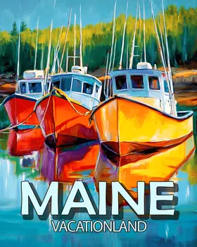 Three Lobster Boats - Maine Souvenir Art Prints - 8"x10" Artwork