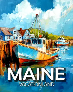 Lone Lobster Boat - Maine Souvenir Art Prints - 8"x10" Artwork