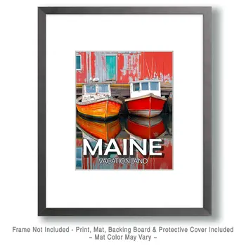 Colorful Lobster Boats - Maine Souvenir Art Prints - 8"x10" Artwork