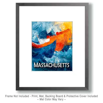 Ships in Storm - Massachusetts Souvenir Art Prints - 8"x10" Artwork