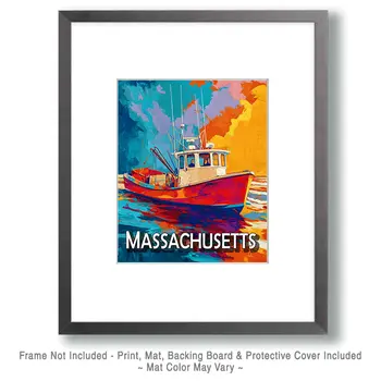 Pop Art Lobster Boat - Massachusetts Souvenir Art Prints - 8"x10" Artwork