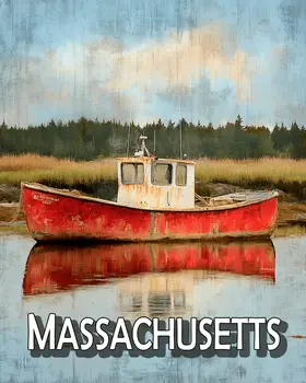 Serene Lobster Boat - Massachusetts Souvenir Art Prints - 8"x10" Artwork