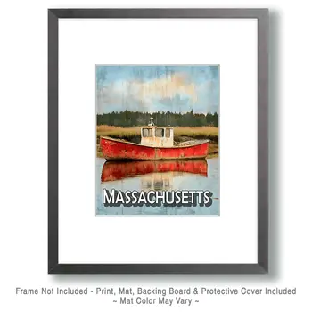 Serene Lobster Boat - Massachusetts Souvenir Art Prints - 8"x10" Artwork