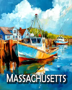 Lone Lobster Boat - Massachusetts Souvenir Art Prints - 8"x10" Artwork