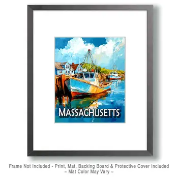 Lone Lobster Boat - Massachusetts Souvenir Art Prints - 8"x10" Artwork