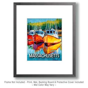 Three Lobster Boats Massachusetts Souvenir - Massachusetts Souvenir Art Prints - 8"x10" Artwork