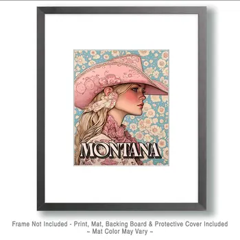 Cowgirl Polly - Montana Souvenir Art Prints - 8"x10" Artwork