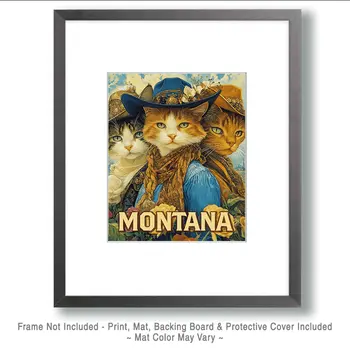 Old West Cats - Montana Souvenir Art Prints - 8"x10" Artwork