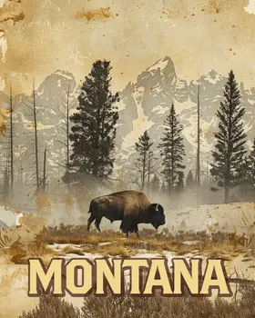 American Great Plains Bison - Montana Souvenir Art Prints - 8"x10" Artwork