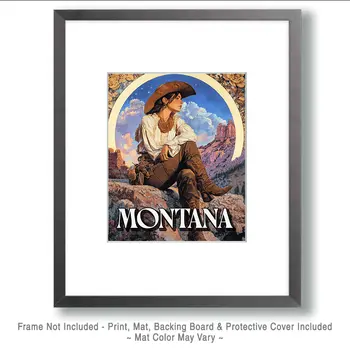 Canyon Cowgirl - Montana Souvenir Art Prints - 8"x10" Artwork