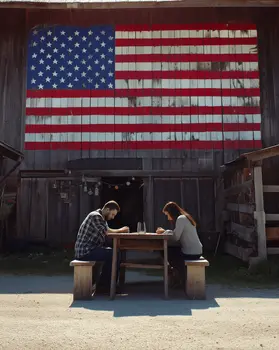 American Life- Farm Couple Giving Thanks - Americana Country Life Art Prints - 8"x10" Artwork for 11"x14" Frame