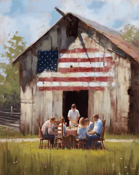 American Life - Summer Dinner Outside - Americana Country Life Art Prints - 8"x10" Artwork for 11"x14" Frame