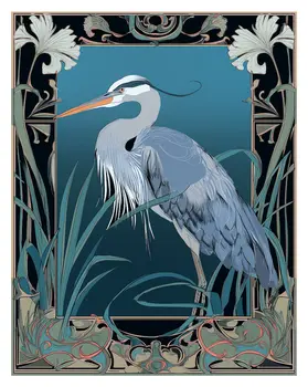 Art Nouveau Great Blue Heron 3 – 8″x10″ Artwork for 11″x14″ Frame