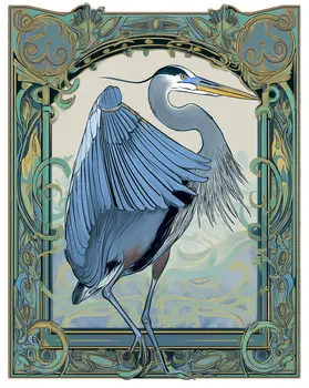 Art Nouveau Great Blue Heron 4 – 8″x10″ Artwork for 11″x14″ Frame