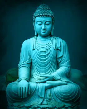 Teal Blue Buddha Sculpture - Zen Art for Meditation Home Decor Wall Art Prints – 8″x10″ Artwork – 11″x14″ Beveled Mat