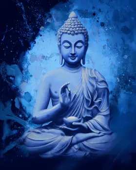 Buddha in Blue  - Zen Art for Meditation Home Decor Wall Art Prints – 8″x10″ Artwork – 11″x14″ Beveled Mat