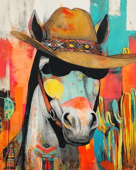 Cowboy Harry Horse - Turn Up the Volume; Southwestern Colorful Tones - 8"x10" Artwork for 11"x14" Frame