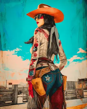 Cowgirl Candy- Turn Up the Volume; Southwestern Colorful Tones - 8"x10" Artwork for 11"x14" Frame