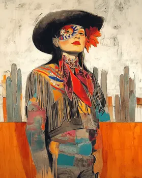 Cowgirl Kath - Turn Up the Volume; Southwestern Colorful Tones - 8"x10" Artwork for 11"x14" Frame