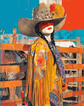 Cowgirl Tanya - Turn Up the Volume; Southwestern Colorful Tones - 8"x10" Artwork for 11"x14" Frame