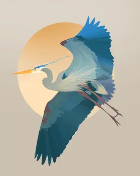 Japanese Heron Print – 8″x10″ Artwork for 11″x14″ Frame