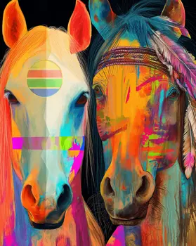 Spirit Horses - Turn Up the Volume; Southwestern Colorful Tones - 8"x10" Artwork for 11"x14" Frame