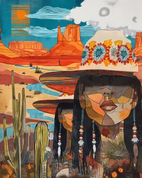 Spirit Twins - Turn Up the Volume; Southwestern Colorful Tones - 8"x10" Artwork for 11"x14" Frame