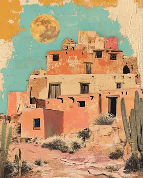 Arizona Pueblo - American Southwest Art Prints - 8"x10" Artwork for 11"x14" Frame