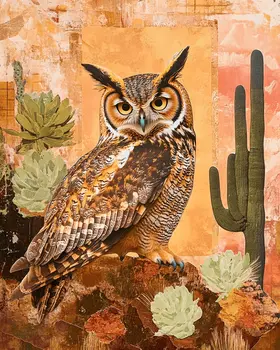 Desert Owl - American Southwest Art Prints - 8"x10" Artwork for 11"x14" Frame
