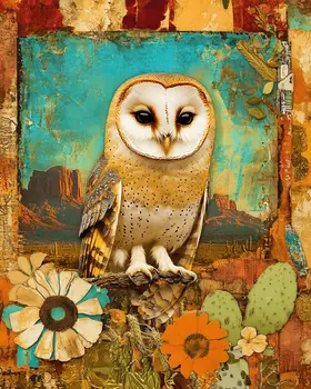 Desert Barn Owl - American Southwest Art Prints - 8"x10" Artwork for 11"x14" Frame