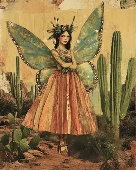 Saguaro Fairy - American Southwest Art Prints - 8"x10" Artwork for 11"x14" Frame