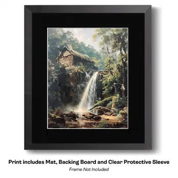 Papa's Boyhood Waterfall Cabin - Classic Landscape 8"x10" Art Print
