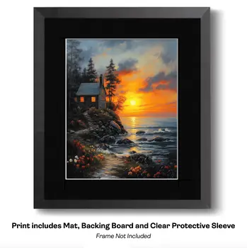 Warm Summer Home with Sunset - Classic Landscape 8"x10" Art Print